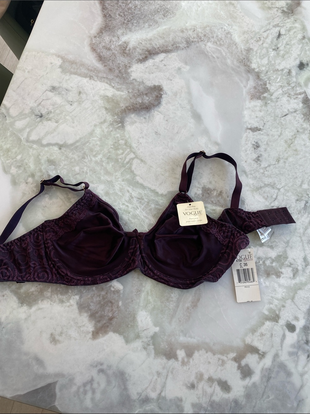 NWT Vogue Plum Lace Trim Underwire Bra size C36